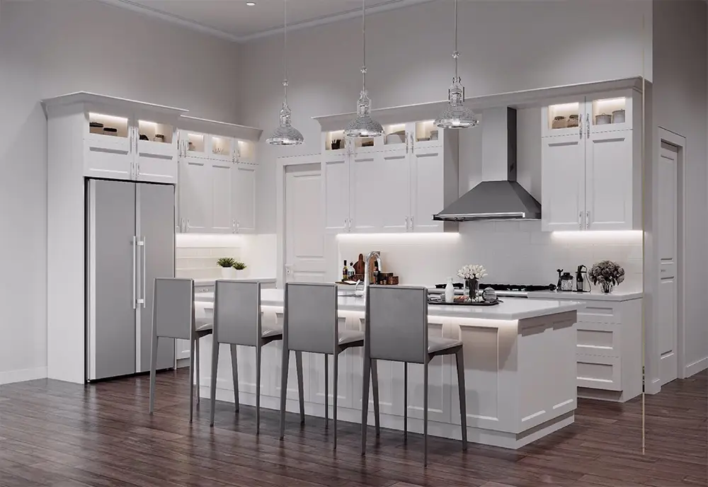 Galley kitchen makeover with new cabinetry and LED underlighting